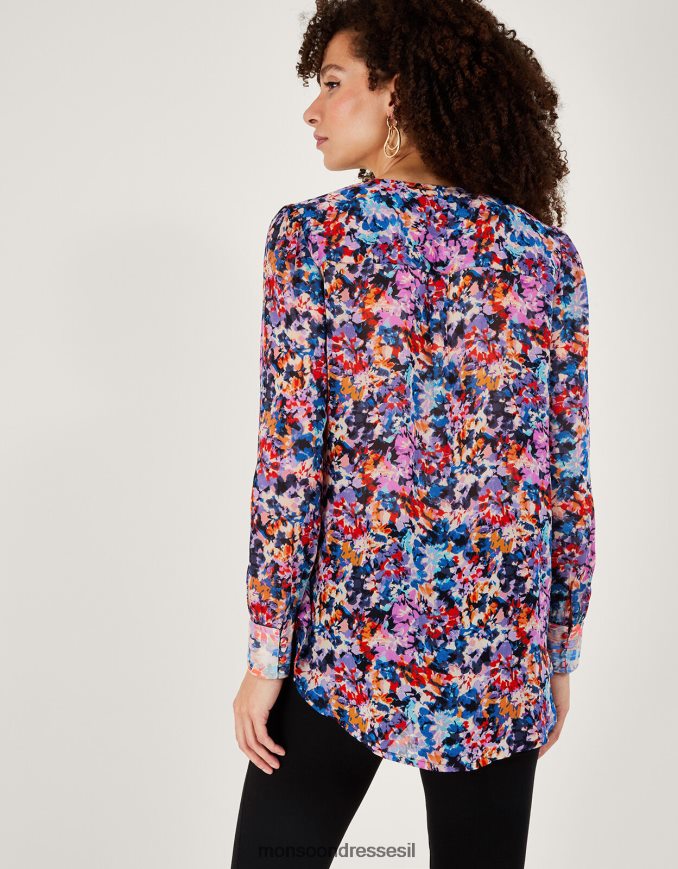 הַלבָּשָׁה Monsoon חולצת קפלים בהדפס פאלמר בוויסקוזה בת קיימא שֶׁנהָב נשים HTJ0TZ137