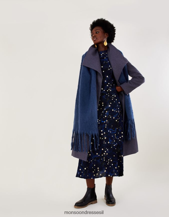 אבזר Monsoon צעיף שמיכה מוברש מפוליאסטר ממוחזר כחול (צי) נשים HTJ0TZ1383