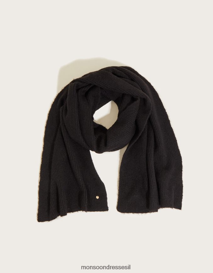 אבזר Monsoon צעיף סריג רך במיוחד עם פוליאסטר ממוחזר שָׁחוֹר נשים HTJ0TZ1394