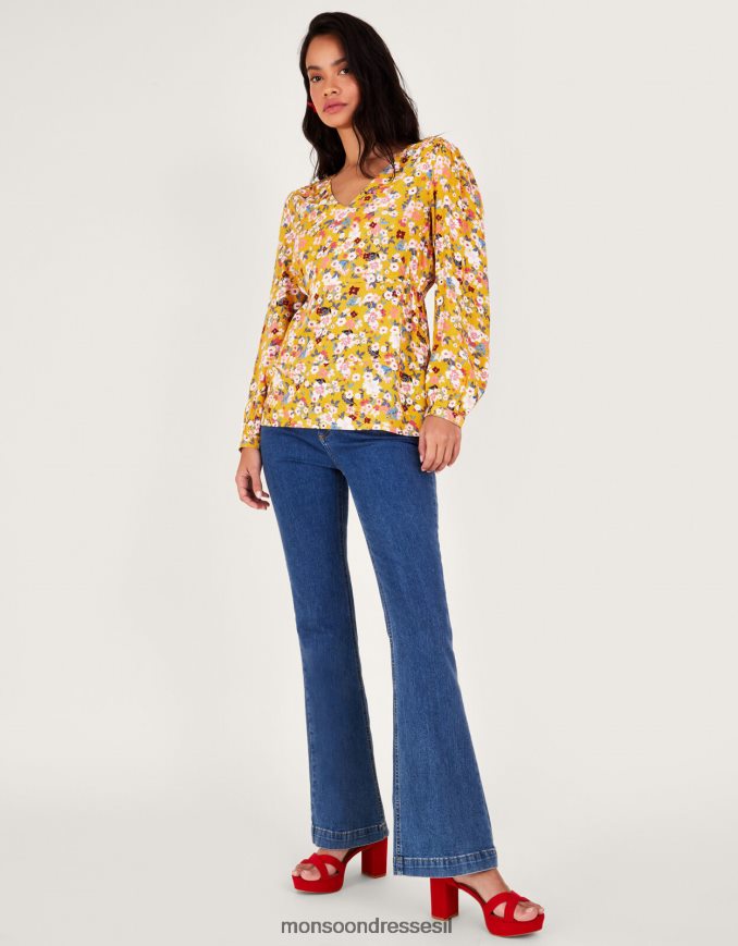 הַלבָּשָׁה Monsoon חלק עליון פרחוני מטורף צהוב (אוקרה) נשים HTJ0TZ139
