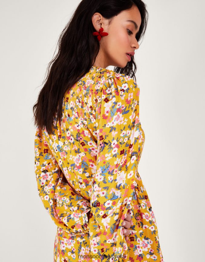 הַלבָּשָׁה Monsoon חלק עליון פרחוני מטורף צהוב (אוקרה) נשים HTJ0TZ139