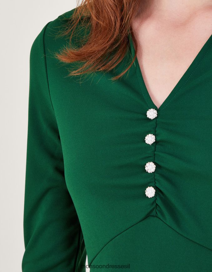 הַלבָּשָׁה Monsoon שמלת ג'רסי עם צווארון ירוק נשים HTJ0TZ13