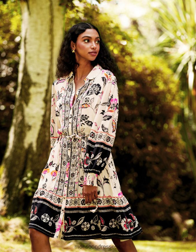 הַלבָּשָׁה Monsoon שמלת חולצה פרחונית שֶׁנהָב נשים HTJ0TZ140