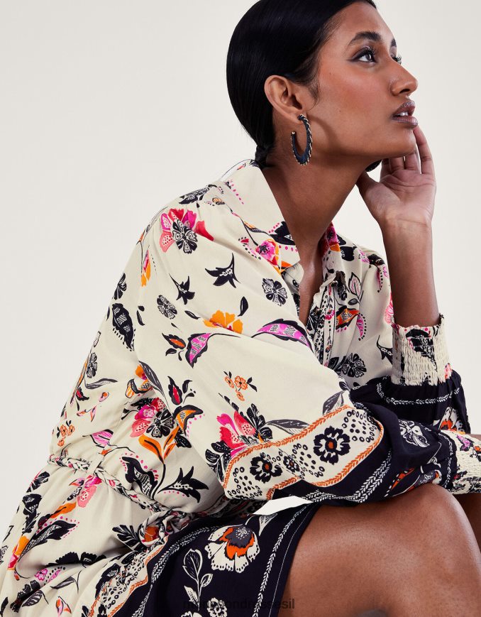 הַלבָּשָׁה Monsoon שמלת חולצה פרחונית שֶׁנהָב נשים HTJ0TZ140