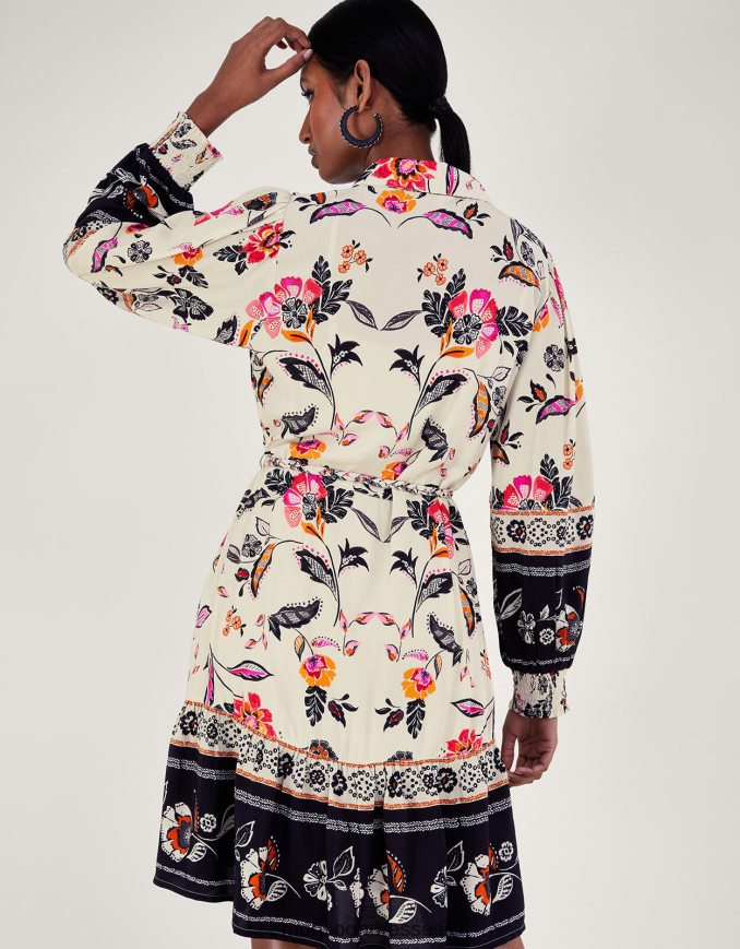 הַלבָּשָׁה Monsoon שמלת חולצה פרחונית שֶׁנהָב נשים HTJ0TZ140