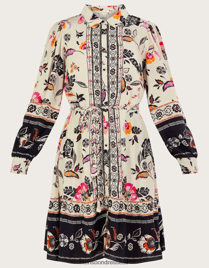 הַלבָּשָׁה Monsoon שמלת חולצה פרחונית שֶׁנהָב נשים HTJ0TZ140