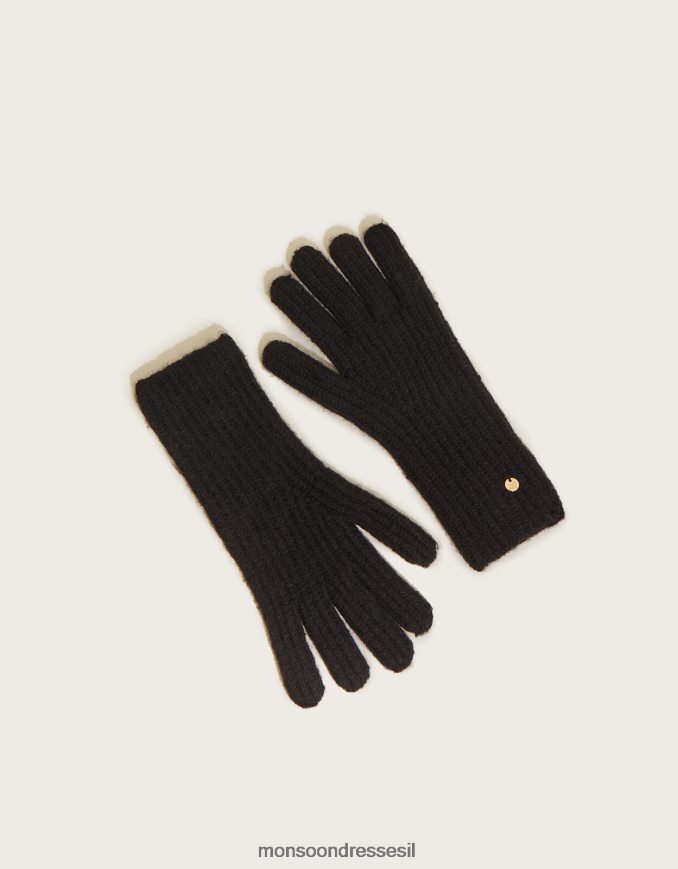 אבזר Monsoon כפפות סריג סופר רכות עם פוליאסטר ממוחזר שָׁחוֹר נשים HTJ0TZ1419