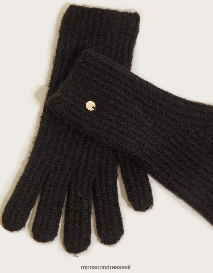 אבזר Monsoon כפפות סריג סופר רכות עם פוליאסטר ממוחזר שָׁחוֹר נשים HTJ0TZ1419