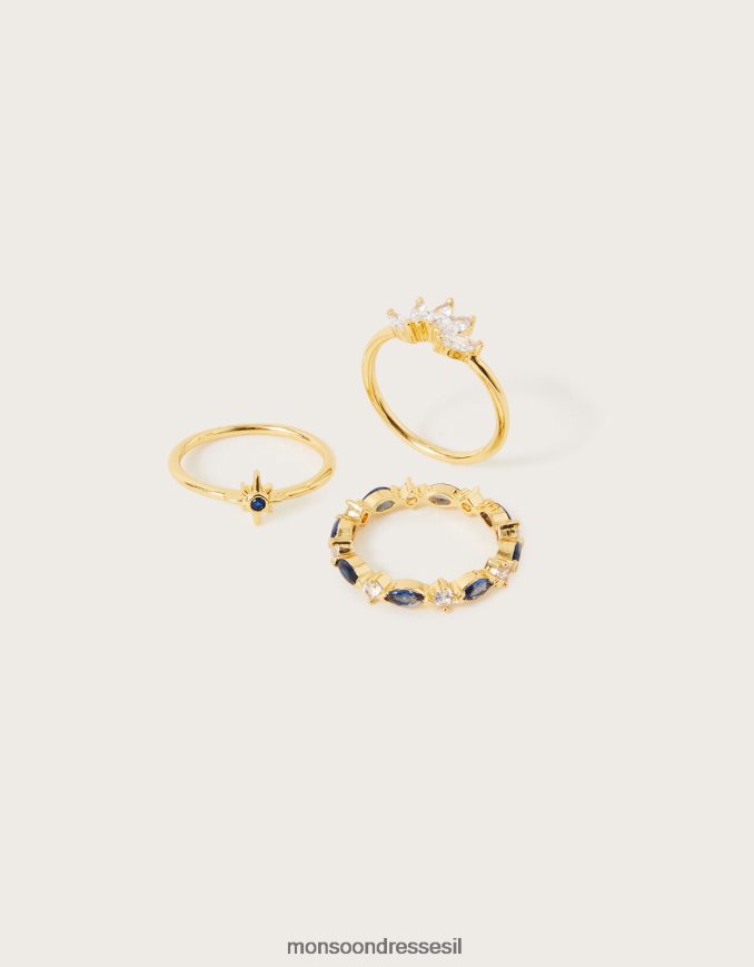 אבזר Monsoon טבעת ערימת אבן סט של שלושה זהב נשים HTJ0TZ1434