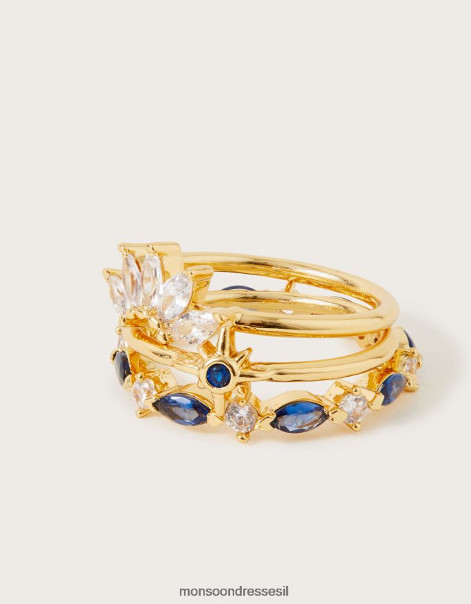אבזר Monsoon טבעת ערימת אבן סט של שלושה זהב נשים HTJ0TZ1434