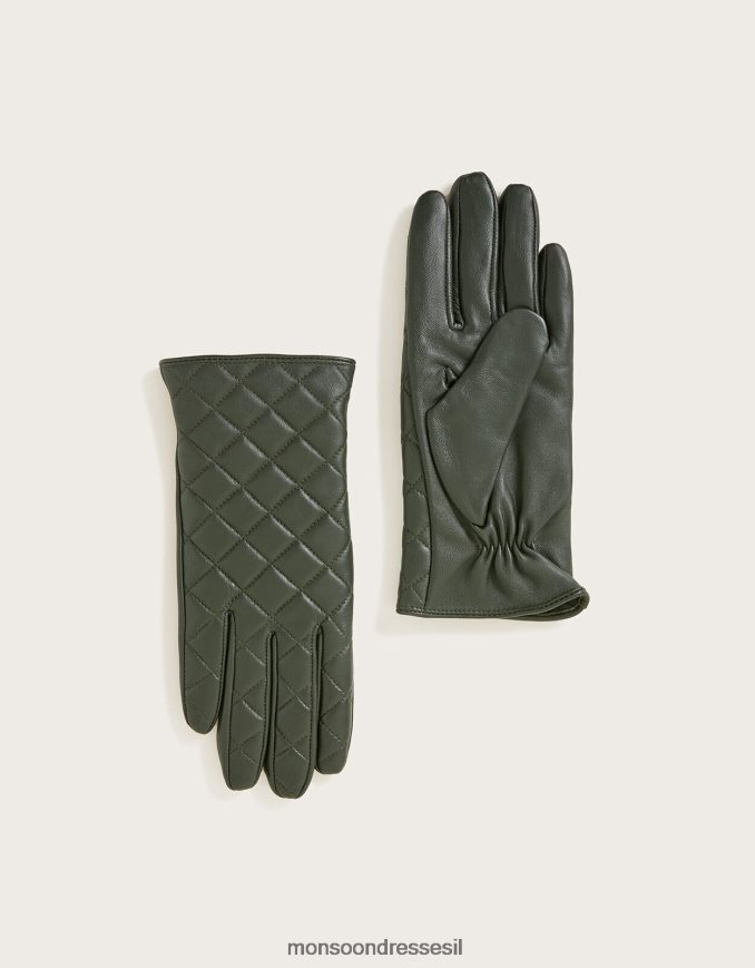 אבזר Monsoon כפפות עור מרופד ירוק נשים HTJ0TZ1445