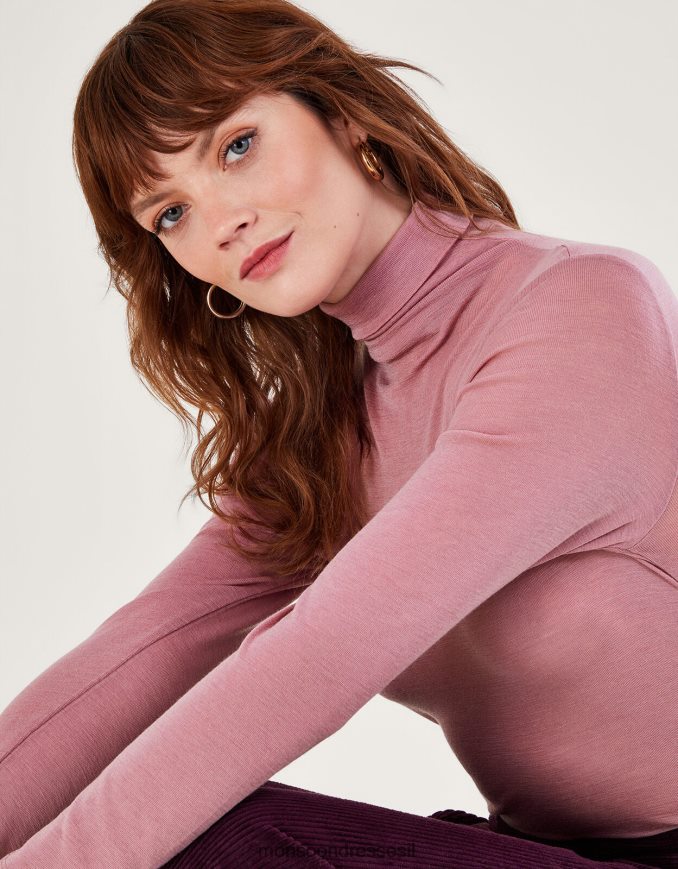 הַלבָּשָׁה Monsoon חולצת צווארון פולו מצמר וָרוֹד נשים HTJ0TZ144