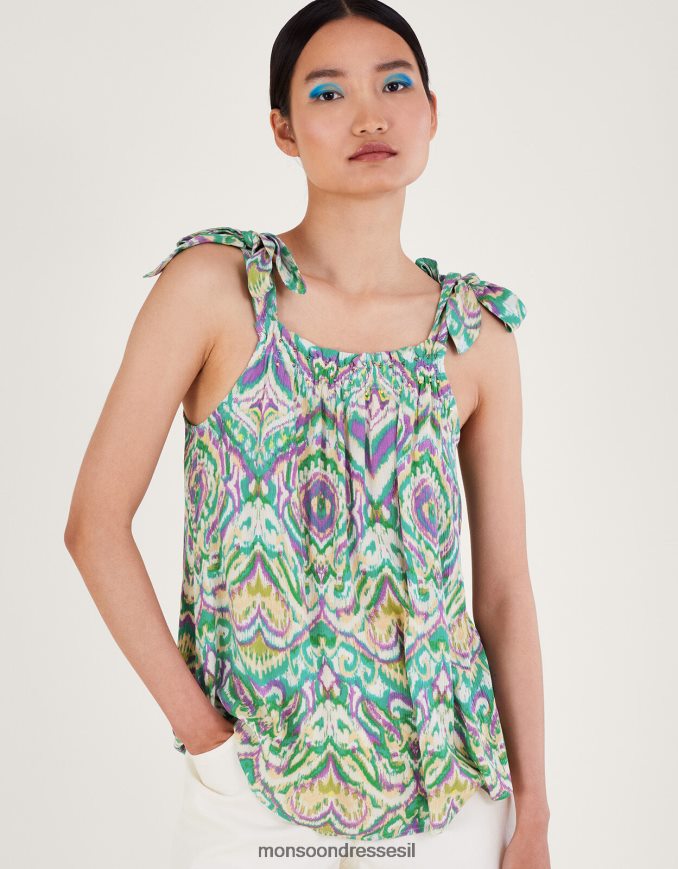 הַלבָּשָׁה Monsoon רצועת קשירה בהדפס גיאומטרי לבן נשים HTJ0TZ145