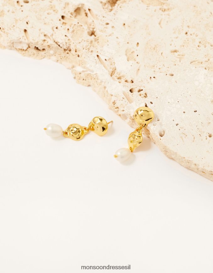 אבזר Monsoon עגילי טיפת פנינה מצופים זהב אופנה נשים HTJ0TZ1451