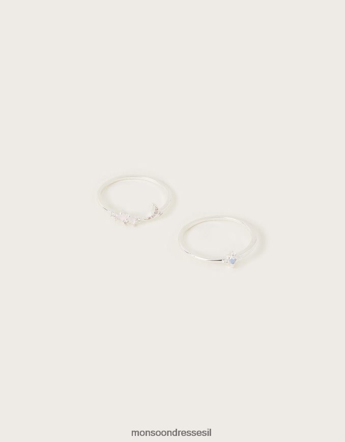 אבזר Monsoon טבעת משאלות סט של שניים כסף נשים HTJ0TZ1455