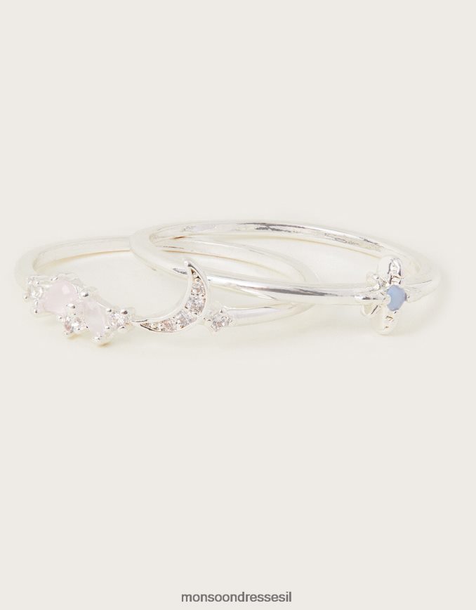 אבזר Monsoon טבעת משאלות סט של שניים כסף נשים HTJ0TZ1455