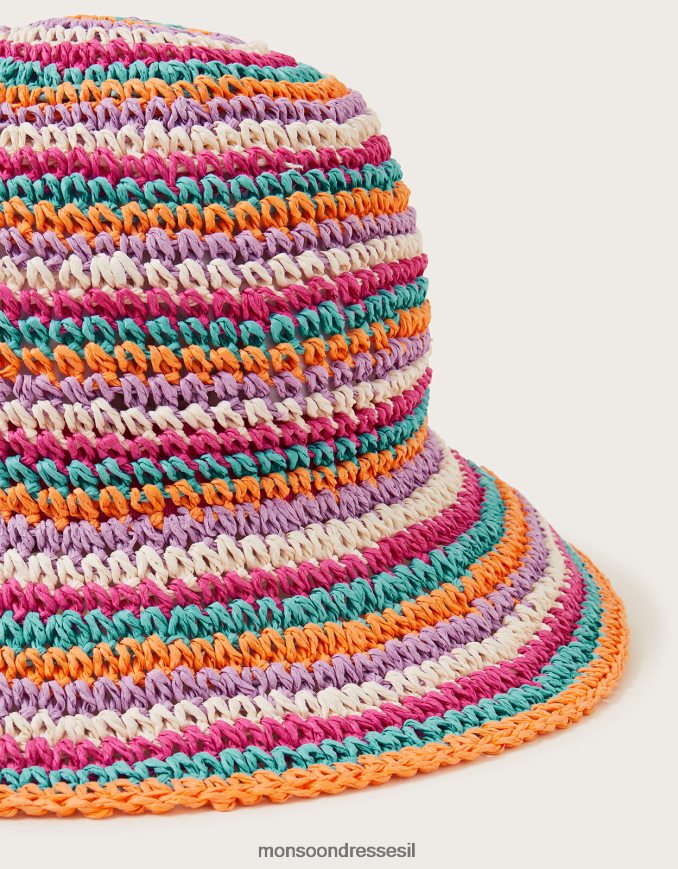 אבזר Monsoon כובע דלי רפיה פסים מְעוּדָן נשים HTJ0TZ1457