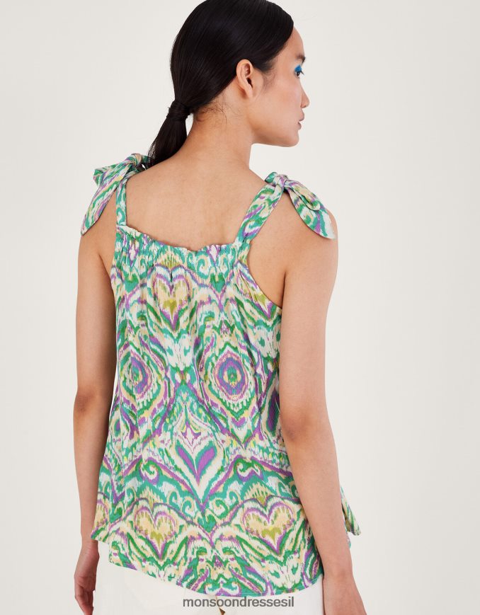 הַלבָּשָׁה Monsoon רצועת קשירה בהדפס גיאומטרי לבן נשים HTJ0TZ145