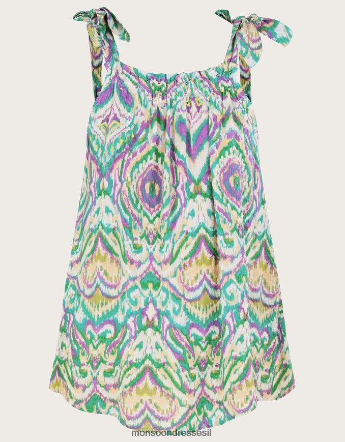 הַלבָּשָׁה Monsoon רצועת קשירה בהדפס גיאומטרי לבן נשים HTJ0TZ145