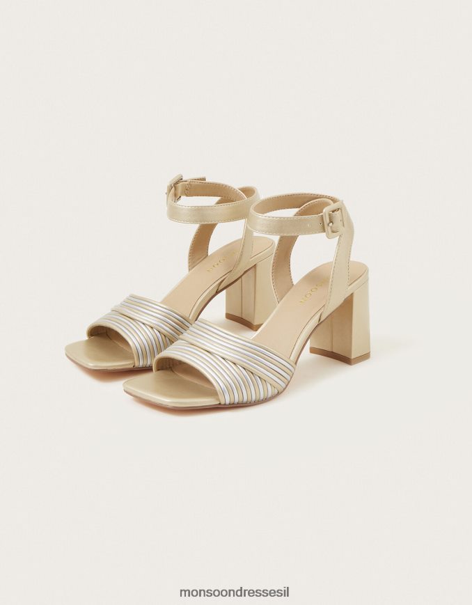 הַנעָלָה Monsoon נעלי עקב בלוק רצועה מתכתי זהב נשים HTJ0TZ1478