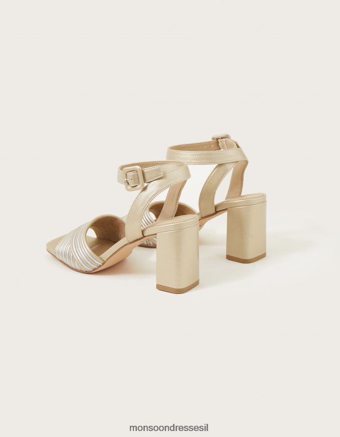 הַנעָלָה Monsoon נעלי עקב בלוק רצועה מתכתי זהב נשים HTJ0TZ1478