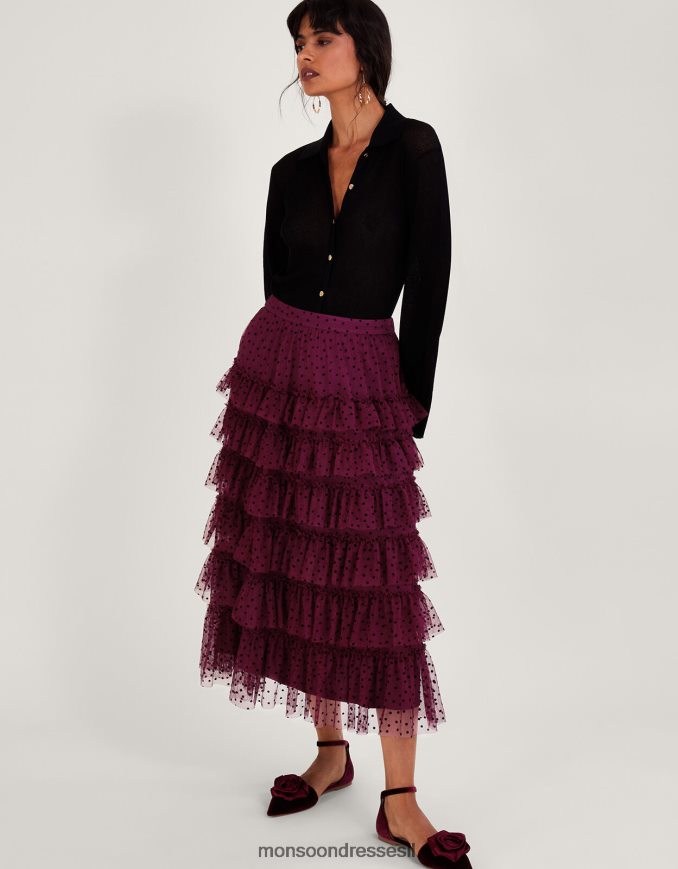 הַלבָּשָׁה Monsoon חצאית מדורגת דלה מנוקדת אדום (ברי) נשים HTJ0TZ148