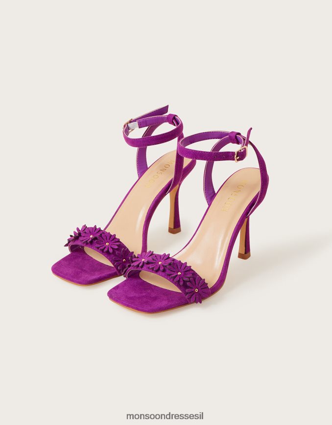 הַנעָלָה Monsoon סנדלי עקב פרח זמש סָגוֹל נשים HTJ0TZ1482