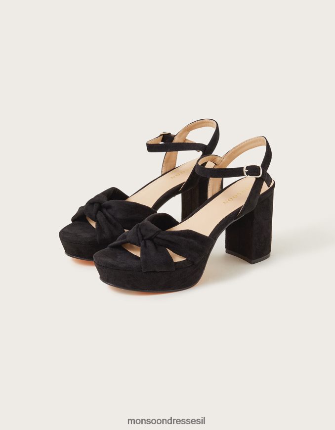 הַנעָלָה Monsoon סנדלי פלטפורמה של זמש עם קשר טוויסט שָׁחוֹר נשים HTJ0TZ1483