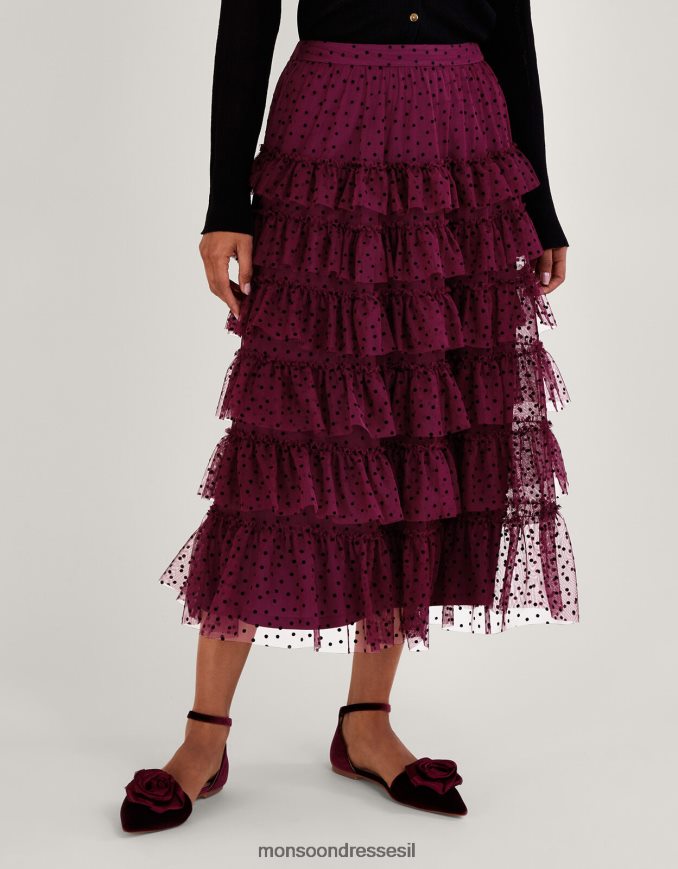 הַלבָּשָׁה Monsoon חצאית מדורגת דלה מנוקדת אדום (ברי) נשים HTJ0TZ148