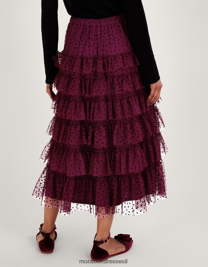 הַלבָּשָׁה Monsoon חצאית מדורגת דלה מנוקדת אדום (ברי) נשים HTJ0TZ148