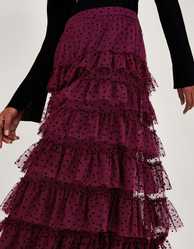 הַלבָּשָׁה Monsoon חצאית מדורגת דלה מנוקדת אדום (ברי) נשים HTJ0TZ148