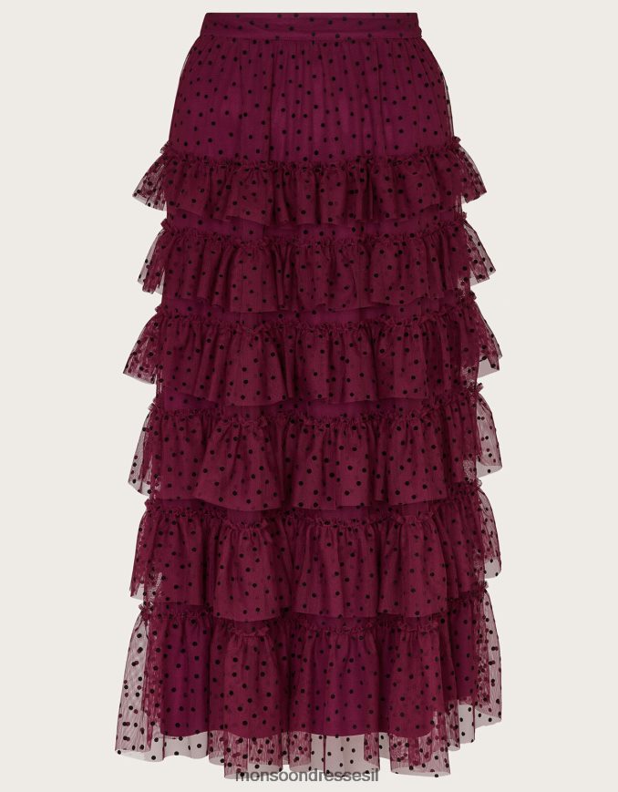 הַלבָּשָׁה Monsoon חצאית מדורגת דלה מנוקדת אדום (ברי) נשים HTJ0TZ148