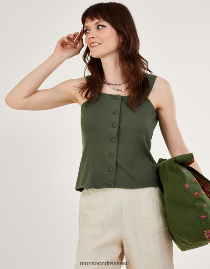 הַלבָּשָׁה Monsoon טופ קאמי מכופתרת ירוק (חאקי) נשים HTJ0TZ149