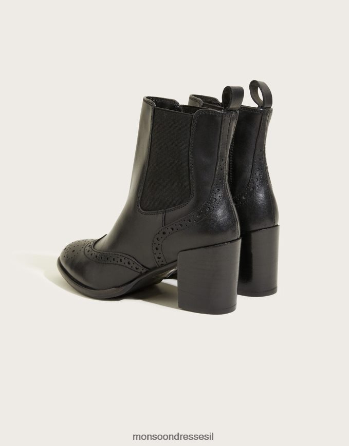 הַנעָלָה Monsoon מגפי ברוג קלאסיים עם עקבים מעור שָׁחוֹר נשים HTJ0TZ1507