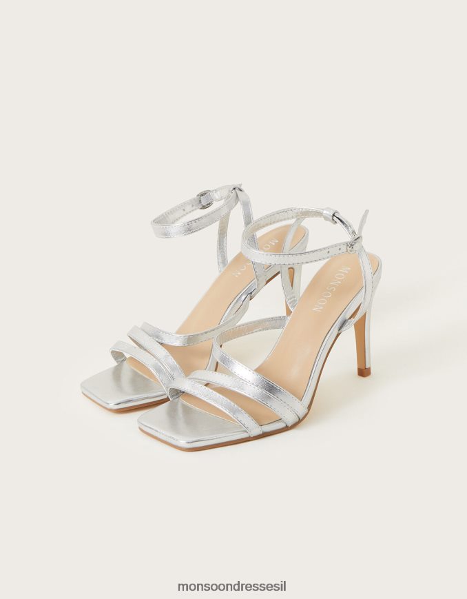 הַנעָלָה Monsoon סנדלי אצבע מרובעת עם רצועות כסף נשים HTJ0TZ1509