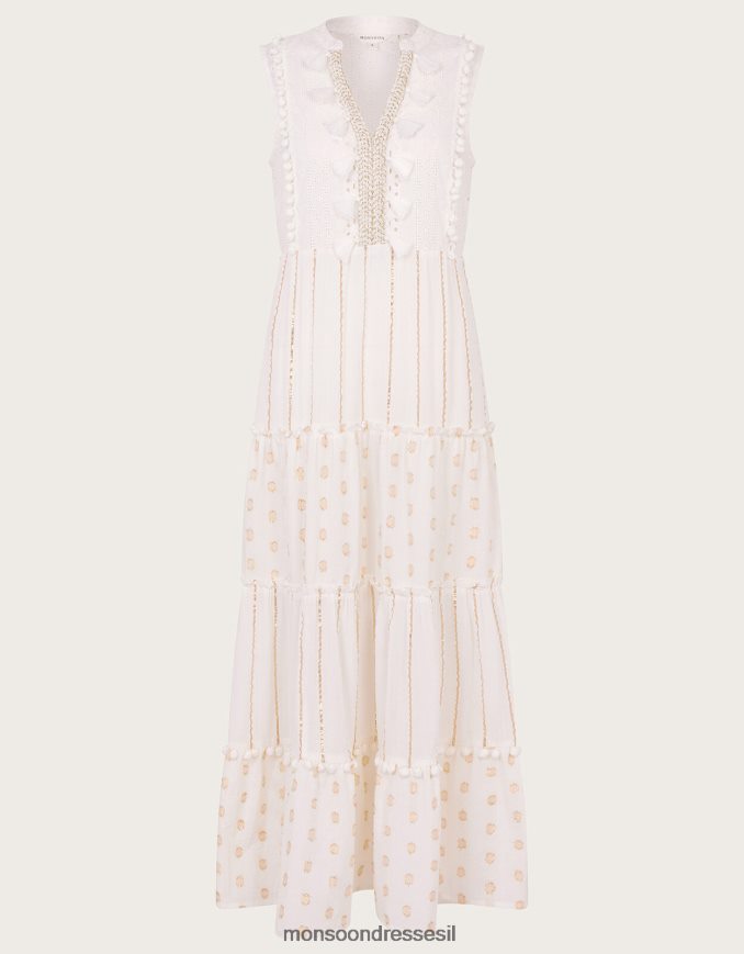 הַלבָּשָׁה Monsoon שמלת מקסי קפטן מטאלית שֶׁנהָב נשים HTJ0TZ150