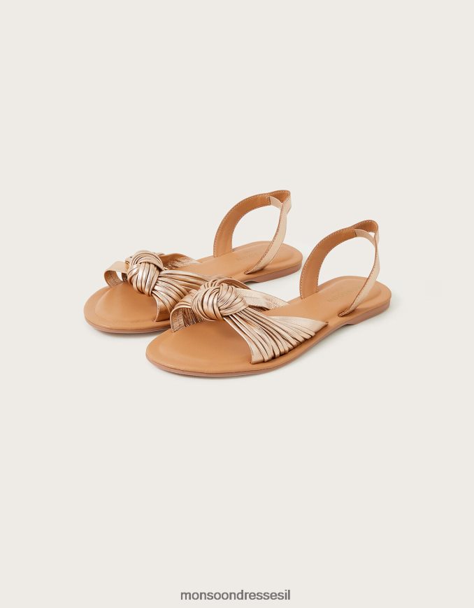 הַנעָלָה Monsoon סנדלי עור קדמיים עם קשר זהב נשים HTJ0TZ1516