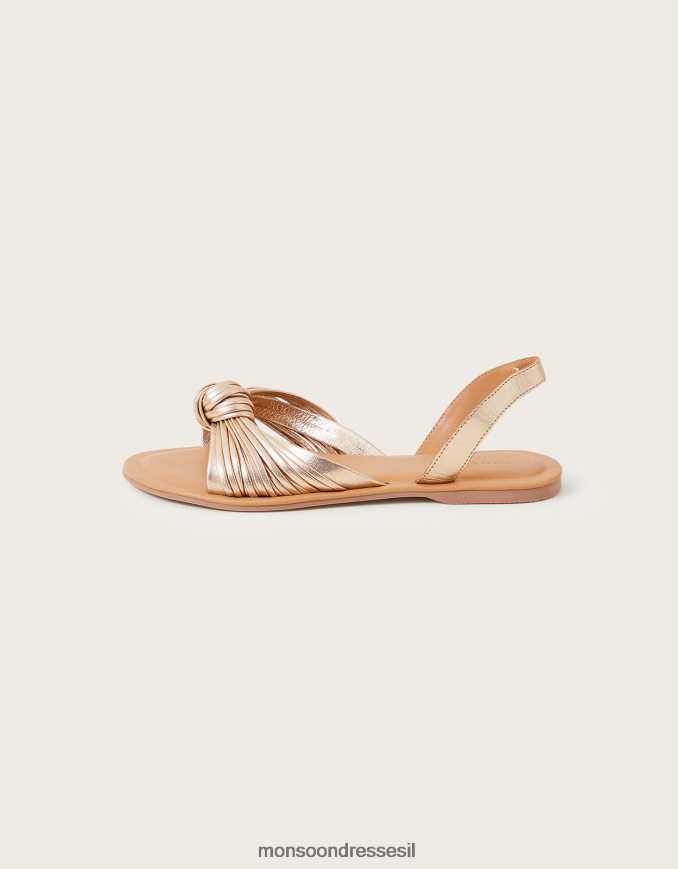 הַנעָלָה Monsoon סנדלי עור קדמיים עם קשר זהב נשים HTJ0TZ1516