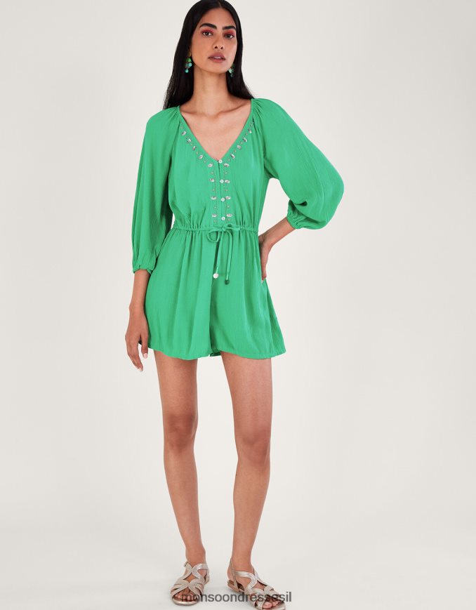 הַלבָּשָׁה Monsoon רומפר מעוטר שרוול ארוך ירוק נשים HTJ0TZ151