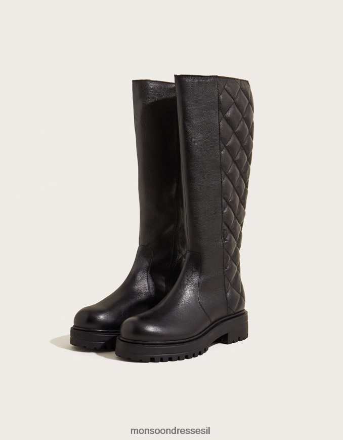 הַנעָלָה Monsoon מגפי סטמפ מעור מרופד שָׁחוֹר נשים HTJ0TZ1528