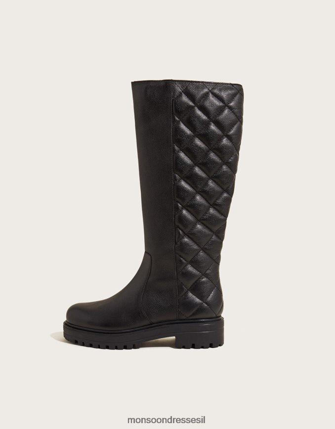 הַנעָלָה Monsoon מגפי סטמפ מעור מרופד שָׁחוֹר נשים HTJ0TZ1528