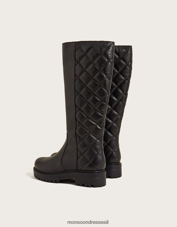 הַנעָלָה Monsoon מגפי סטמפ מעור מרופד שָׁחוֹר נשים HTJ0TZ1528