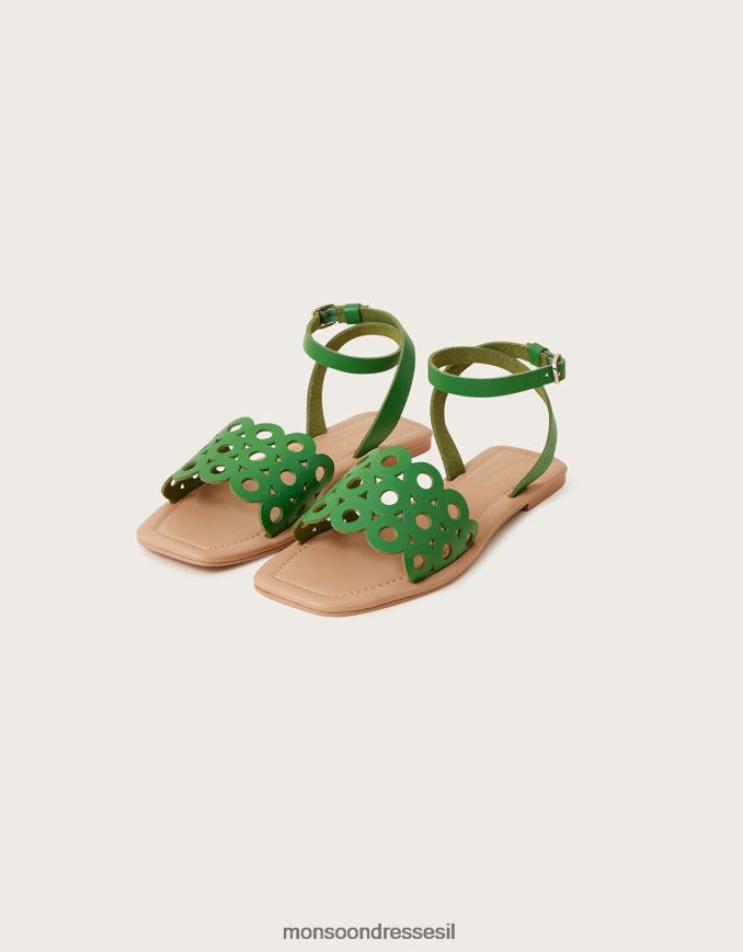 הַנעָלָה Monsoon סנדלי עור חתוכים ירוק נשים HTJ0TZ1534