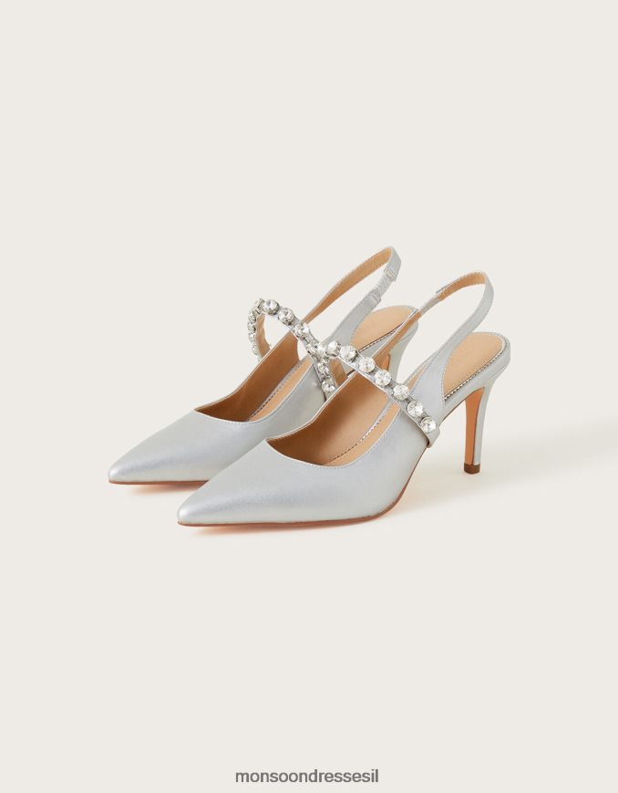 הַנעָלָה Monsoon נעלי עקב מתכתיות מחודדות של יהלום כסף נשים HTJ0TZ1555