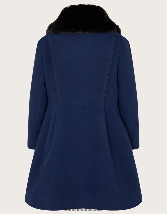 הַלבָּשָׁה Monsoon מעיל פרווה מלאכותית בסגנון צבאי כְּחוֹל ילדה HTJ0TZ1568