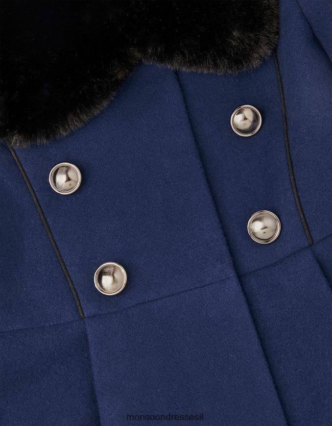 הַלבָּשָׁה Monsoon מעיל פרווה מלאכותית בסגנון צבאי כְּחוֹל ילדה HTJ0TZ1568