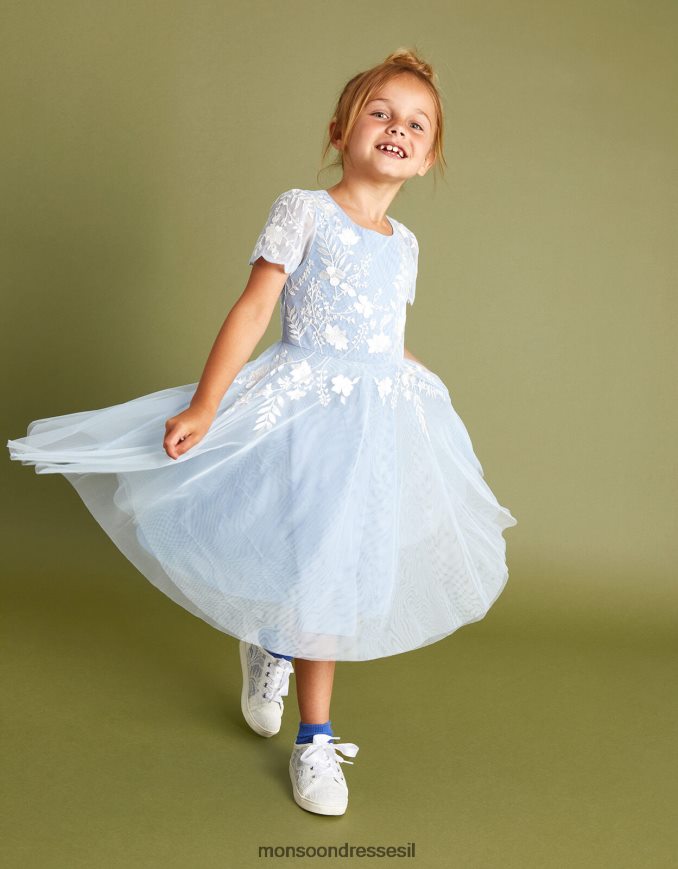 הַלבָּשָׁה Monsoon שמלת מסיבה רקומה מטול רקמת אמי כְּחוֹל ילדה HTJ0TZ1569