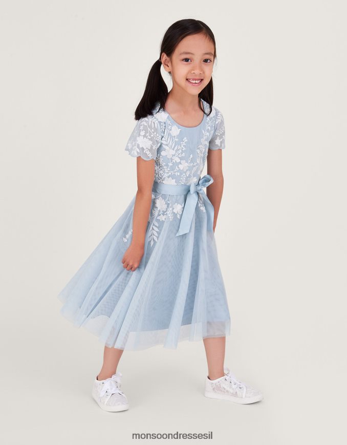 הַלבָּשָׁה Monsoon שמלת מסיבה רקומה מטול רקמת אמי כְּחוֹל ילדה HTJ0TZ1569