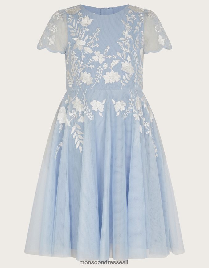 הַלבָּשָׁה Monsoon שמלת מסיבה רקומה מטול רקמת אמי כְּחוֹל ילדה HTJ0TZ1569