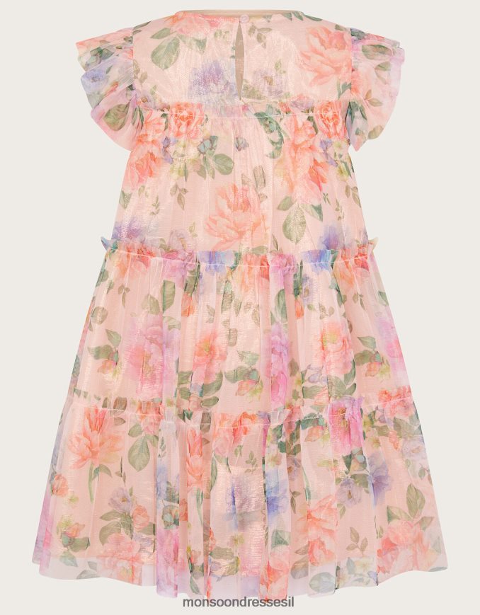 הַלבָּשָׁה Monsoon שמלת רשת מנצנץ פרחוני וינטג' ורוד (ורוד חיוור) ילדה HTJ0TZ1584